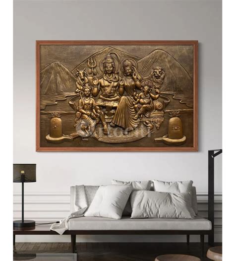 6X4 Feet Shiva Parivar 3D Relief Mural Wall Art Bronze & Golden Elegan