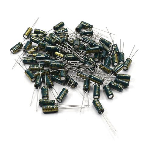 Fielect 80pcs Aluminum Radial Electrolytic Capacitor Low ESR Green 10uF ...