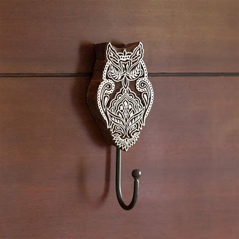 ExclusiveLane "Owl Shaped Hand-Carved Block Wall Hook & Towel Holder in ...