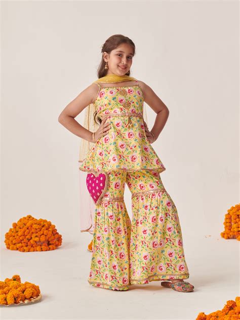 Buy Sha Yellow MG Jaal Sharara Set Online