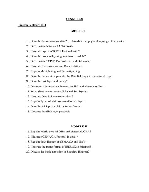 CCN CIE 1 Question BANK-1 - CCN(21EC53) Question Bank for CIE 1 MODULE ...