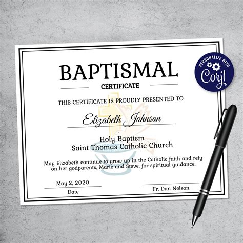 Roman Catholic Baptism Certificate Template