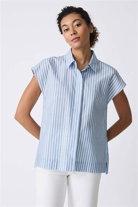 Jane Cap Sleeve Shirt in Cabana Stripe Blue With Cap Sleeve Fit – KAL ...