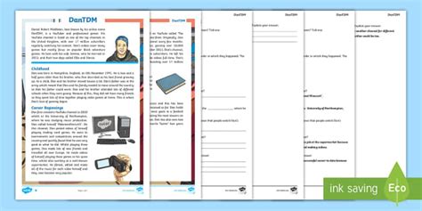 UKS2 DanTDM Differentiated Reading Comprehension Activity