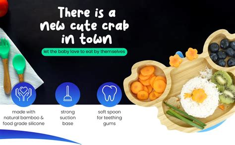 StarKiddo ® ‘Crab’ Bamboo Suction Plates for Baby and Toddler | 3 ...