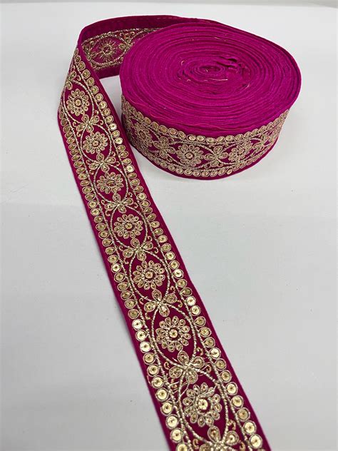 Gold Zari Velvet Sequin Embroidered Lace Border – 9 Meters, 2-Inch ...