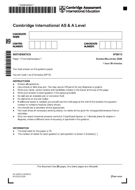 Mathematics 9709/13 - October/November 2024 Past Paper - Studocu