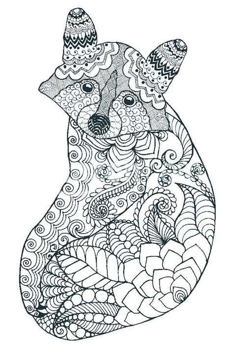 Raccoon. Black white hand drawn doodle animal. Ethnic patterned vector ...