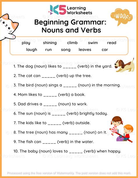 Kindergarten Noun And Verb Worksheets
