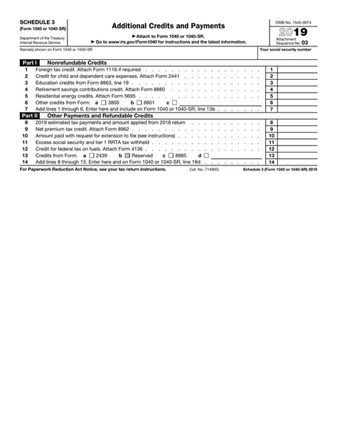 IRS Form 1040 (1040-SR) Schedule 3 - 2019 - Fill Out, Sign Online and ...