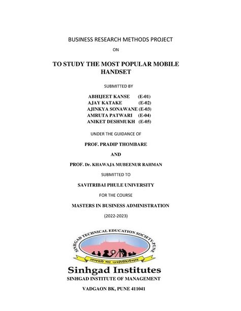 BRM Project E01-E05 - BUSINESS RESEARCH METHODS PROJECT ON TO STUDY THE ...