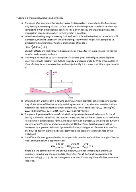 Tutorial 10 - Dimensional Analysis and Similarity Concepts - Studocu