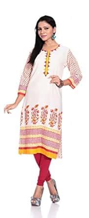 Buy INARA ROBES Off White Red Printed Cotton Kurta at Amazon.in