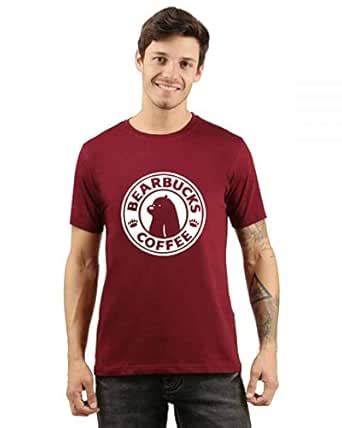 Buy Men's Round Neck Half Sleeves Regular Fit Cotton Tshirt Maroon M at ...