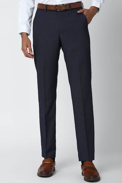 Peter England Elite Formal Trousers, Men Navy Solid Slim Fit Formal ...
