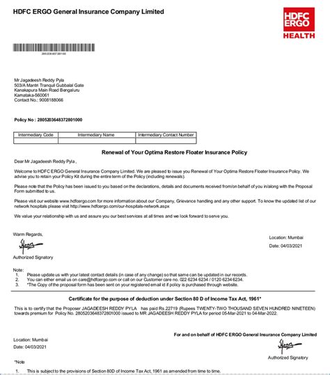 [Resolved] HDFC Ergo General Insurance — Optima Restore Floater ...