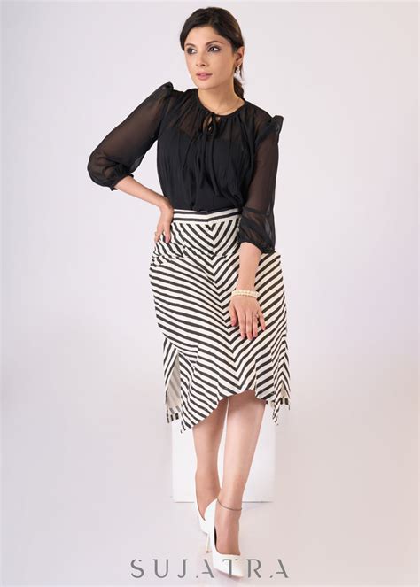 Black georgette top with gathers & front tie-up with Slip - Skirt Addi ...