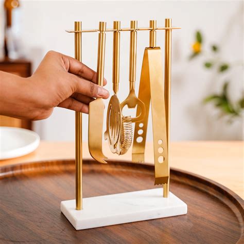 Gold Luxury Stainless Steel Bar Tool Set Of 4 With Stand Online ...