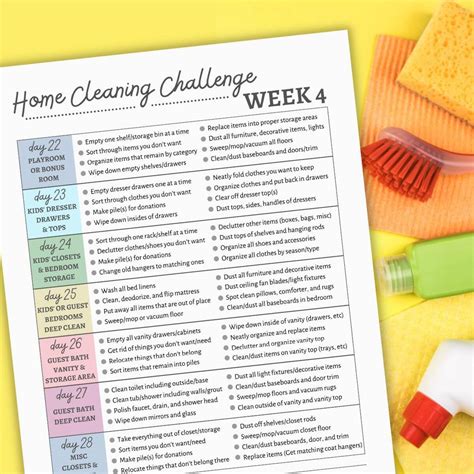 Whole Home Cleaning and Organizing Challenge - Week 4 Checklist