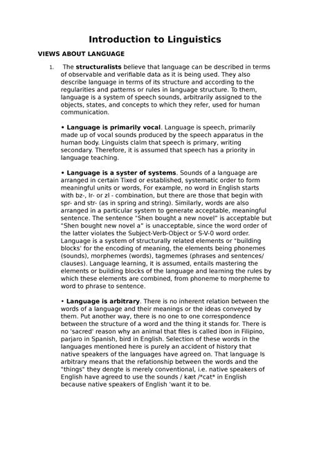 Introduction to Linguistics - Introduction to Linguistics VIEWS ABOUT LANGUAGE The ...