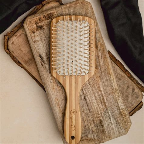 Organic B Rectangular Bamboo Paddle Hairbrush (Rubber Handle Solid ...
