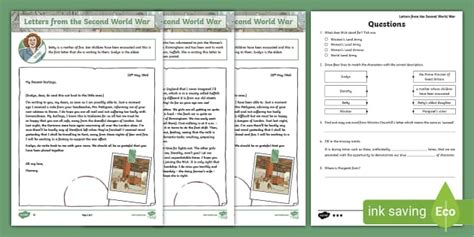 UKS2 Remembering the War: WW2 Letters Comprehension Activity