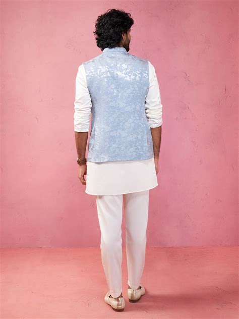 Men's Grey Jacquard Nehru Jacket Kurta Set VASTRAMAY – vastramay