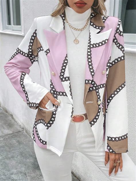 SHEIN LUNE Chain Print Double Breasted Blazer | SHEIN USA