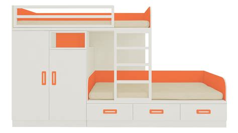 Adona Eskada Twin Bunk Bed with Left Wardrobe, Drawers, Open Shelves ...