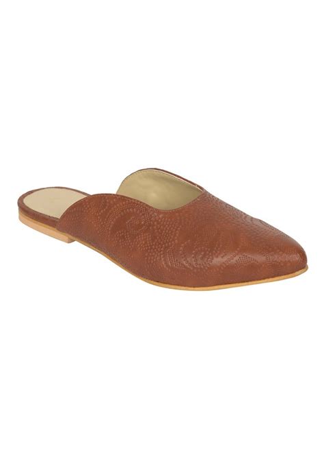 Get Tan Embossed Detail Mule Flats at ₹ 1199 | LBB Shop