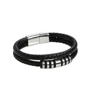 Buy Fashion Frill Bracelet For Men Leather Bracelets Wraparound Black ...
