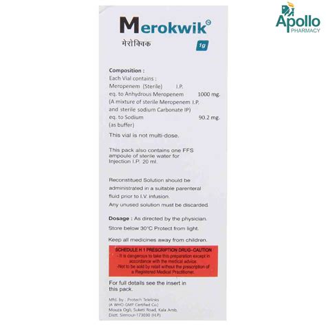 MEROKWIK 1GM INJECTION Price, Uses, Side Effects, Composition - Apollo ...