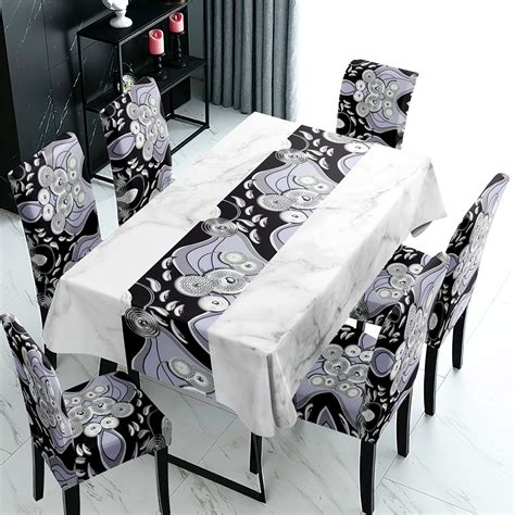HOKIPO Chair Cover Set of 6 with Table Cloth (AR-5187-D5) : Amazon.in ...