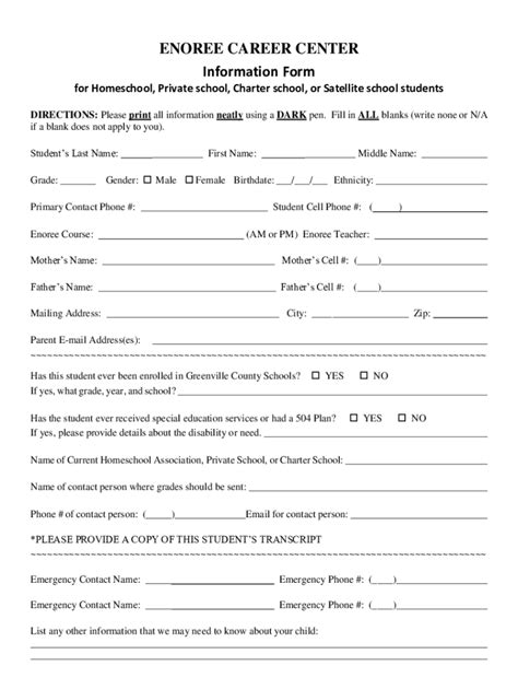 Fillable Online ENOREE CAREER CENTER Information Form Fax Email Print ...