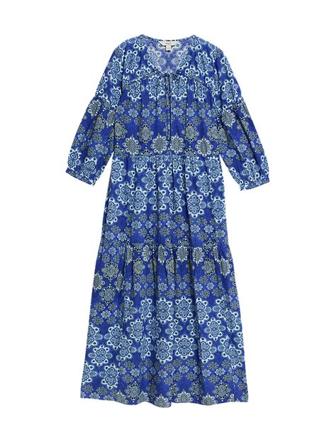 Buy Cotton Rich Print Midi Waisted Dress at Marks & Spencer