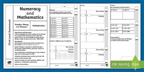 First Level Numeracy and Mathematics Assessment - Multiplication