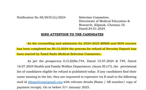 Tamil Nadu NEET Counselling 2024-25: Provisional Refund List Released ...