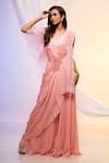 Buy Peach Georgette Floral Patch Wok V Neck Draped Gown Saree For Women ...