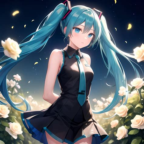 Face Focus Masterpiece Best Quality 1girl Hatsune Miku White Roses ...