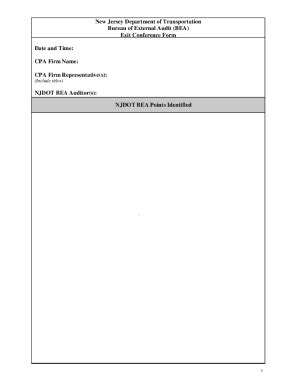 Fillable Online NJDOT - Audit - Exit Conference Form. NJDOT - Audit ...