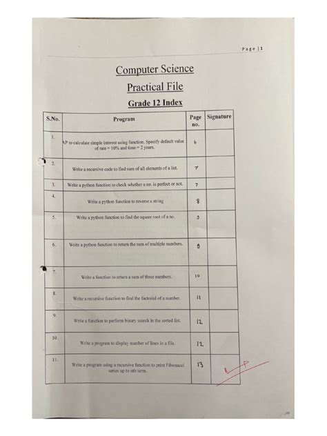 Image result for Index for Practical File Class 12 Computer Science