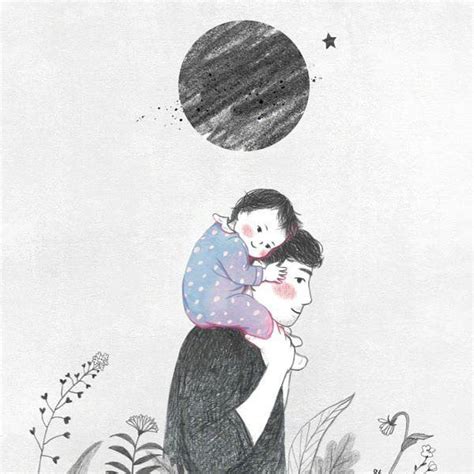 超暖心的铅笔手绘父女插画图片- 中国风