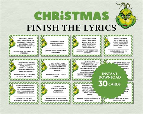 Finish the Lyric Christmas Game, Funny Grinch Party Game, Grinch Stole ...