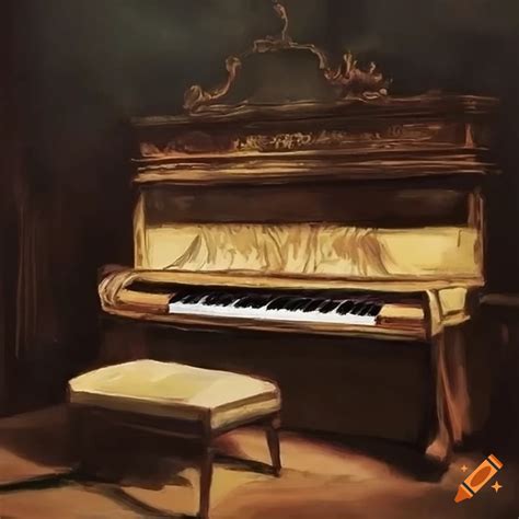 Vintage academia piano with sheet music on Craiyon