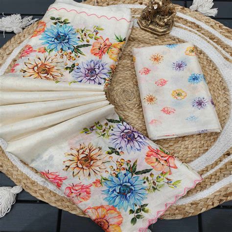 Off White Silk Blend Saree with Contemporary Floral Digital Print