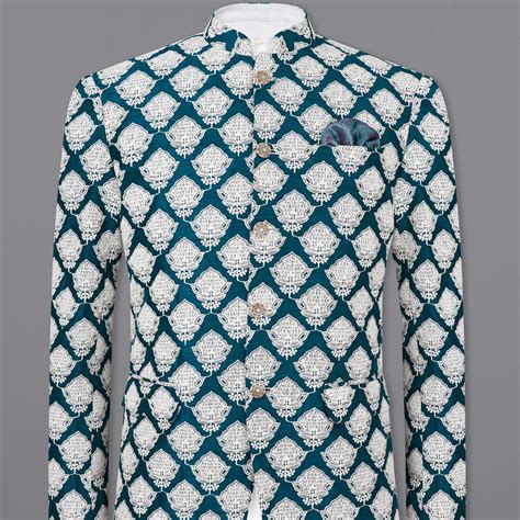 Rhino Blue Textured Premium Bandhgala/Jodhpuri Blazers for Men.