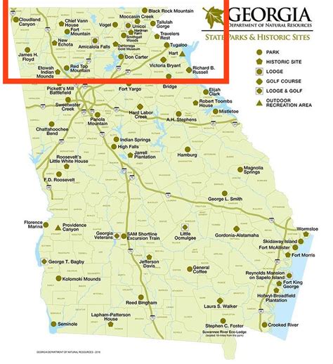 Map of North Georgia State Parks and Historic Sites