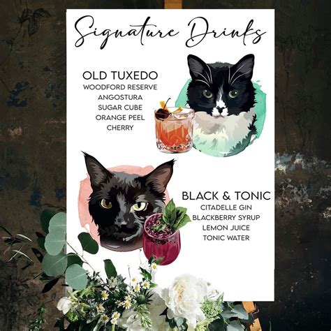 Personalized Drink Menu With Cat Theme for Weddings Whisker Sour Custom Cocktail Sign Gift for ...