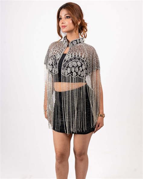 Silver & Black Beaded Shrug - House Of Majisha