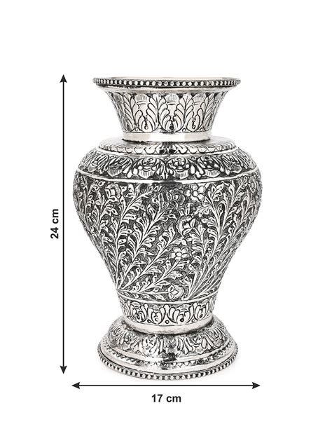 Exclusively handcrafted oxidised silver flower vase for home office de